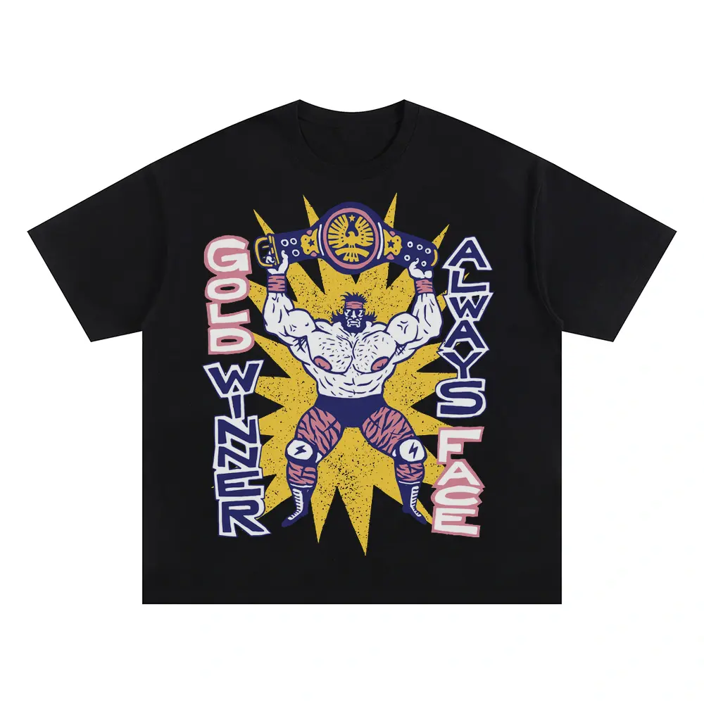 American Wrestling Oversized Black Graphic Tee