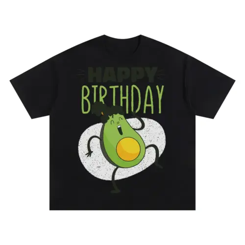 Avocado Birthday Oversized Black Graphic Tee