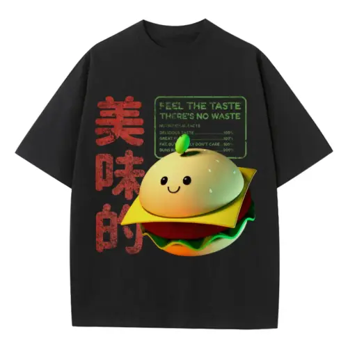 3D   Tasty Burger Heavyweight Oversized Black Graphic Tee