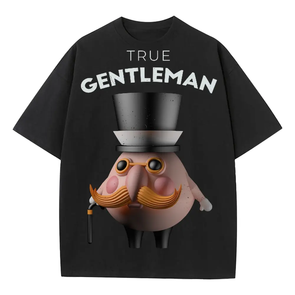 3D Character Gentleman Heavyweight Oversized Black Graphic Tee