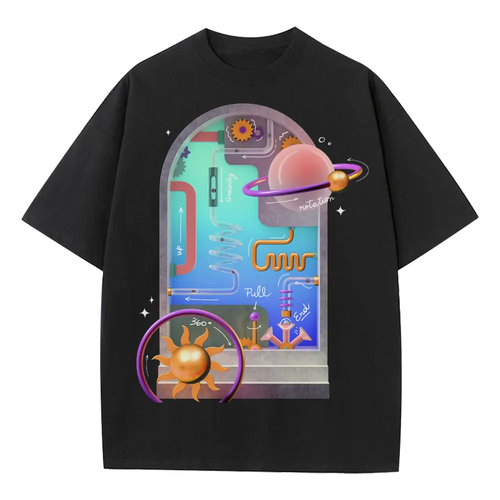 Abstract 3D Heavyweight Oversized Black Graphic Tee