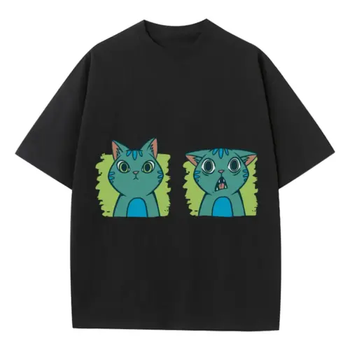 2 Expressions Cat Heavyweight Oversized Black Graphic Tee