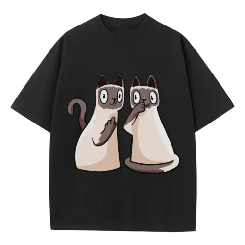 257 Siamese Cats Heavyweight Oversized Black Graphic Tee