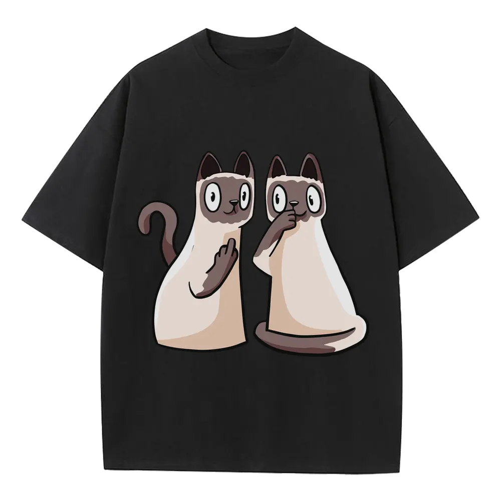 257 Siamese Cats Heavyweight Oversized Black Graphic Tee