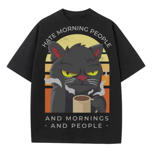 Agrycoffecat Heavyweight Oversized Black Graphic Tee