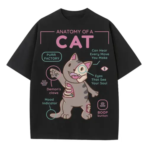 Anatomy Of A Cat Heavyweight Oversized Black Graphic Tee