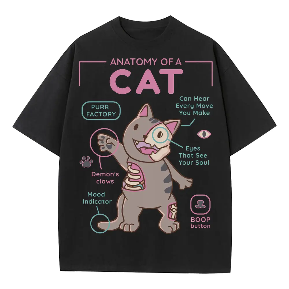 Anatomy Of A Cat Heavyweight Oversized Black Graphic Tee