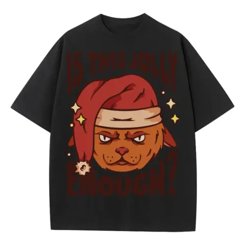 Anti Christmas Cat Heavyweight Oversized Black Graphic Tee