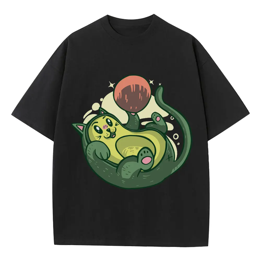 Avocado Cat Heavyweight Oversized Black Graphic Tee