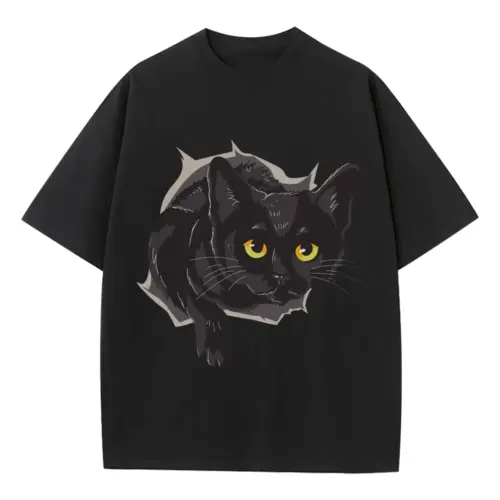 Black Cat Box Heavyweight Oversized Black Graphic Tee