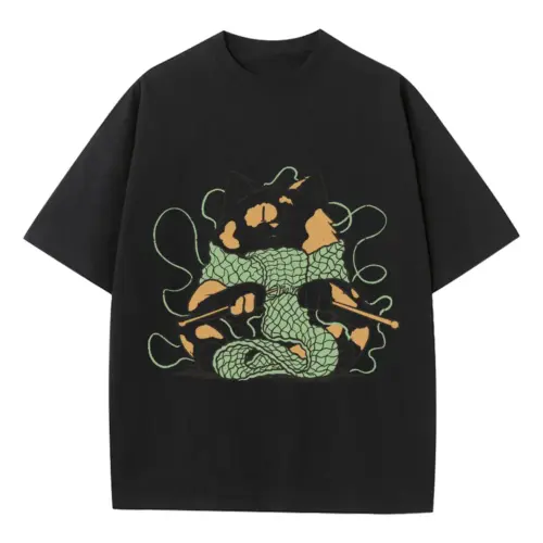 Weavecat Heavyweight Oversized Black Graphic Tee