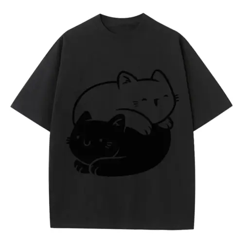 Ying Yang Cats Heavyweight Oversized Black Graphic Tee