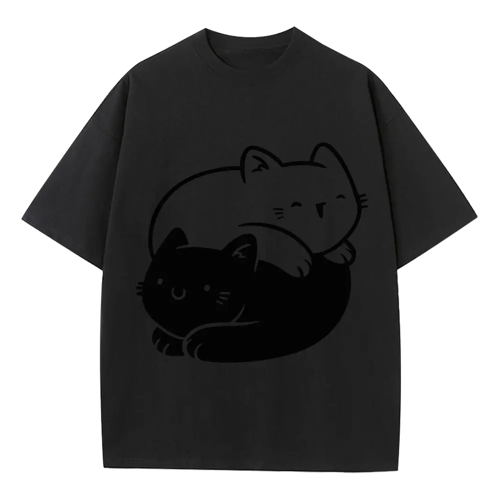 Ying Yang Cats Heavyweight Oversized Black Graphic Tee