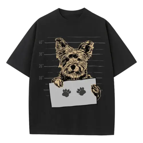 Yorkshire Terrier Mugshot Heavyweight Oversized Black Graphic Tee