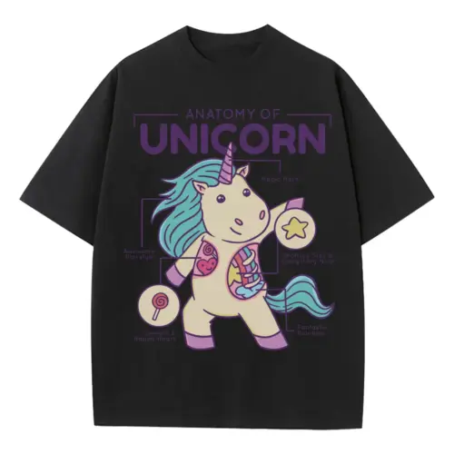 Anatomy Of Unicorn Heavyweight Oversized Black Graphic Tee
