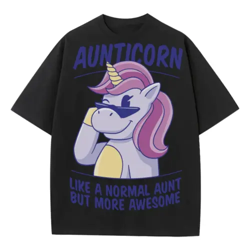 Aunticorn Heavyweight Oversized Black Graphic Tee