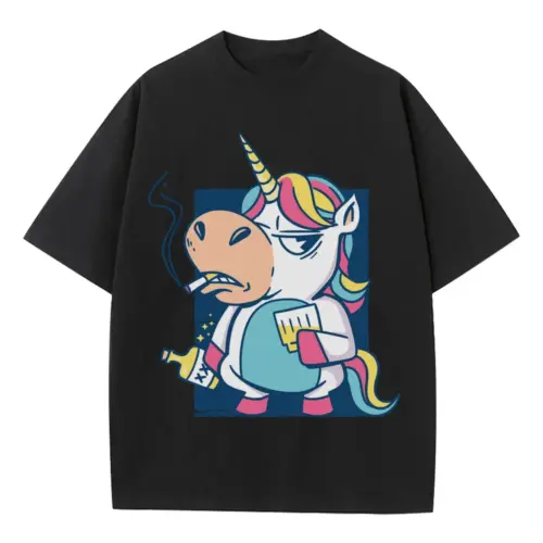 Bad Habits Unicorn S Heavyweight Oversized Black Graphic Tee