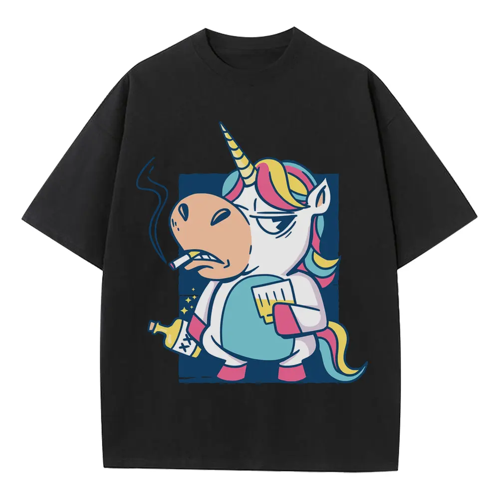 Bad Habits Unicorn S Heavyweight Oversized Black Graphic Tee