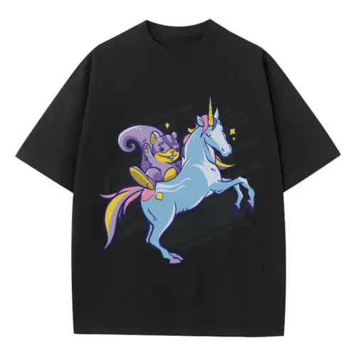 Chipmunk Unicorn Heavyweight Oversized Black Graphic Tee