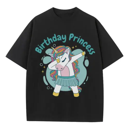 Birthdayprincessunicorn Heavyweight Oversized Black Graphic Tee