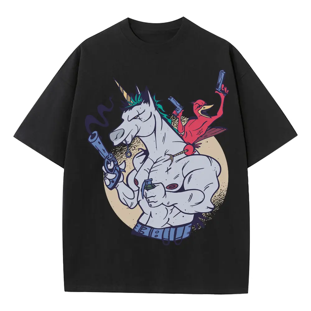 Bird Unicorn T Shit Heavyweight Oversized Black Graphic Tee