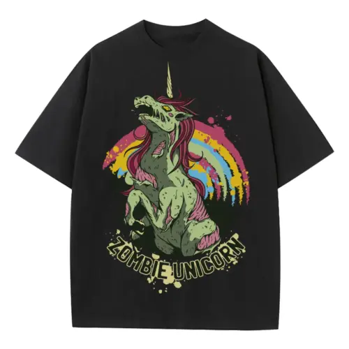 Zombie Unicorn A Heavyweight Oversized Black Graphic Tee