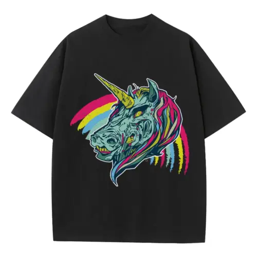 Zombie Unicorn Heavyweight Oversized Black Graphic Tee