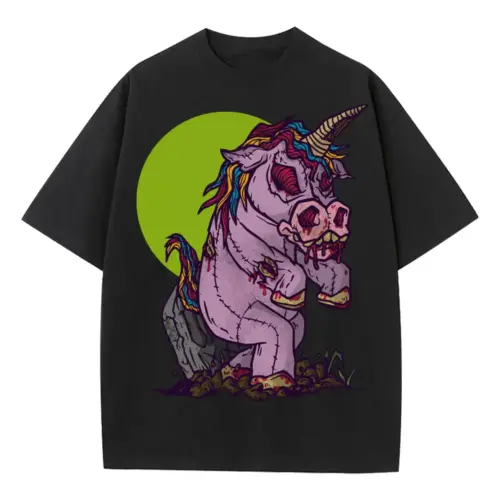 Zombie Unicorn Toy Heavyweight Oversized Black Graphic Tee