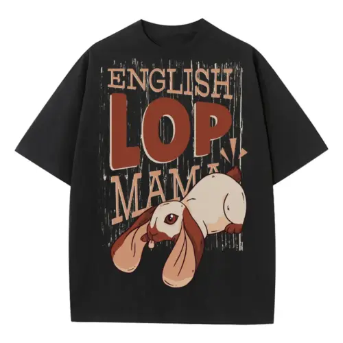 052 English Lop Mama Heavyweight Oversized Black Graphic Tee