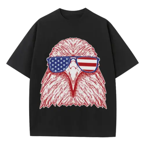 Americaeaglehanddrawn Heavyweight Oversized Black Graphic Tee
