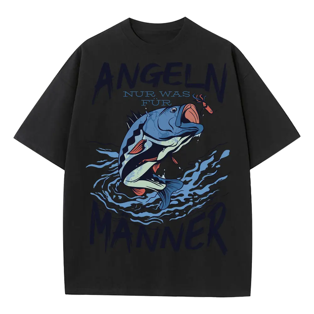 Angeln Fish Heavyweight Oversized Black Graphic Tee
