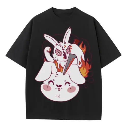 Angryrabbit Heavyweight Oversized Black Graphic Tee
