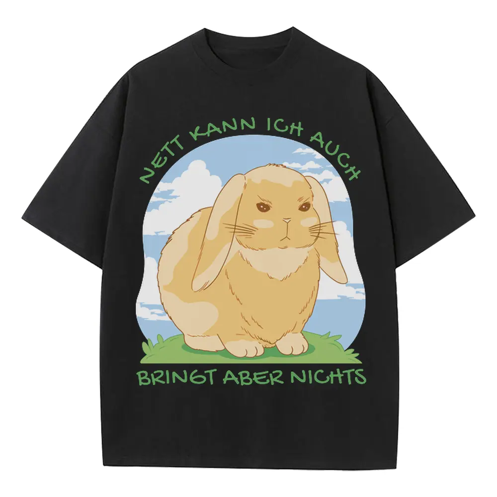 Angrybunnyquote Gc Heavyweight Oversized Black Graphic Tee