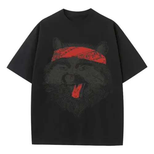Angryraccoonwithbandana Heavyweight Oversized Black Graphic Tee