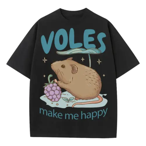 Voles Make Me Happy Heavyweight Oversized Black Graphic Tee