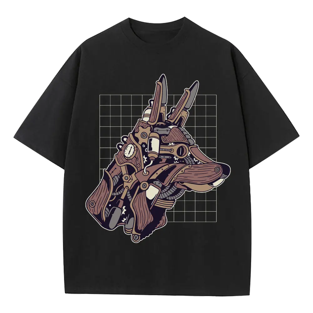 Wolf Steampunk Heavyweight Oversized Black Graphic Tee