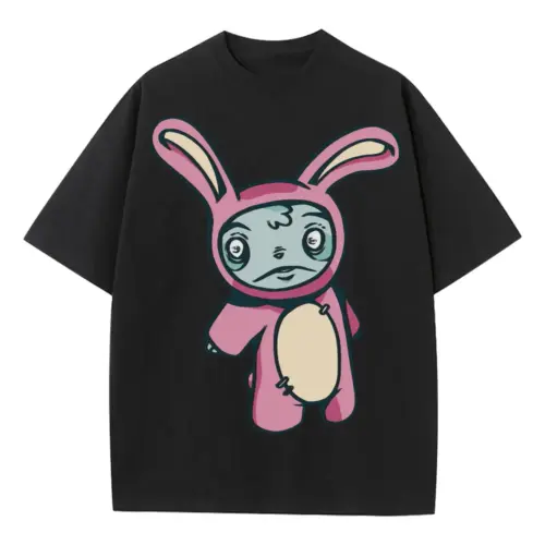 Zombie Sad Bunny Heavyweight Oversized Black Graphic Tee