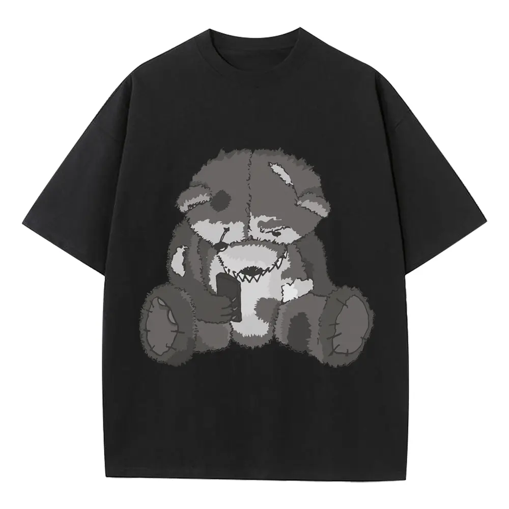 Zombie Teddy Bear Heavyweight Oversized Black Graphic Tee