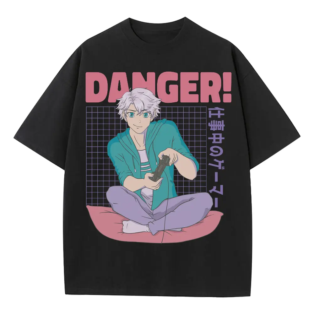 Anime Boy Danger Heavyweight Oversized Black Graphic Tee