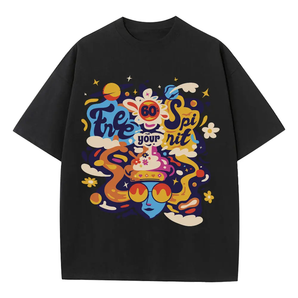 60 S Hippie Heavyweight Oversized Black Graphic Tee