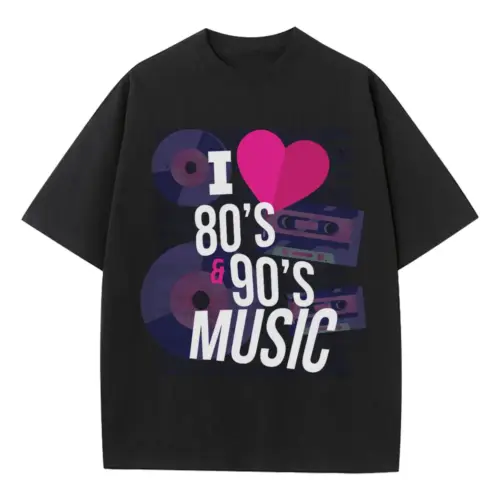 80 S 90 S Music Heavyweight Oversized Black Graphic Tee