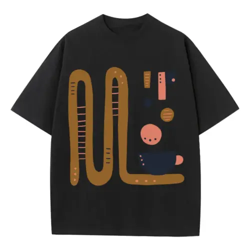 Abstract Coffee B Heavyweight Oversized Black Graphic Tee