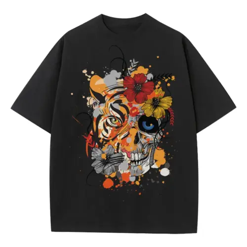 Abstract Tiger Heavyweight Oversized Black Graphic Tee