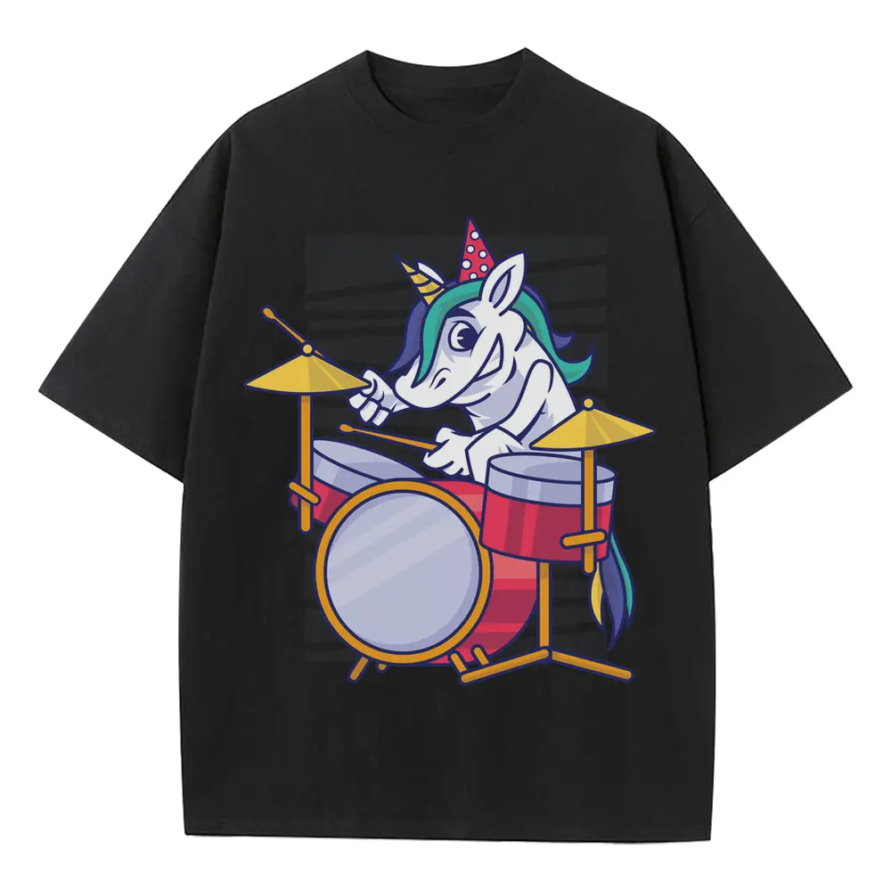 Birthday Unicorn Heavyweight Oversized Black Graphic Tee