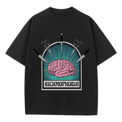 Aichmophobia Brain Heavyweight Oversized Black Graphic Tee