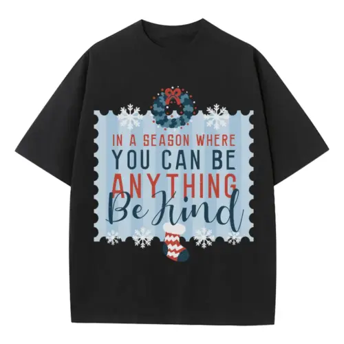 Be Kind Christmas Heavyweight Oversized Black Graphic Tee