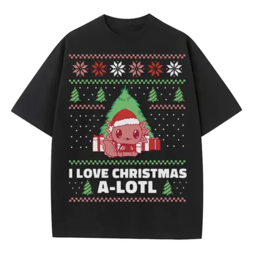 Axolotlchristmas Heavyweight Oversized Black Graphic Tee