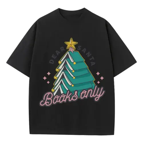 Booktree Christmas Heavyweight Oversized Black Graphic Tee