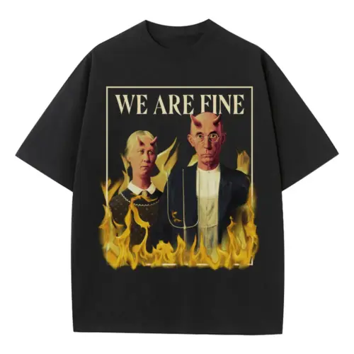 American Gothic Devils Psd Heavyweight Oversized Black Graphic Tee