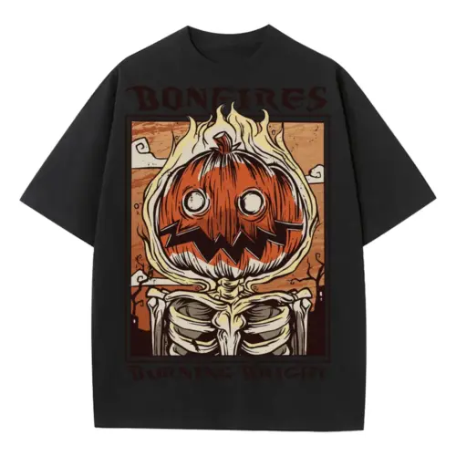 Bonfires Pumpking Heavyweight Oversized Black Graphic Tee